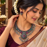 Oxidised peacock design Saaj Necklace