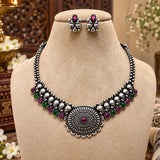 Monalisa Round Pendant oxidised Necklace