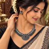 Monalisa Round Pendant oxidised Necklace