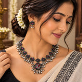 Oxidised Pink Floral Necklace