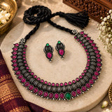 Oxidised Monalisa Pink Necklace