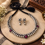 Oxidised Ashtapailu Round Stone Necklace