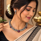 Oxidised Ashtapailu Round Stone Necklace