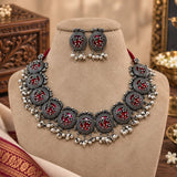 Oxidised Round Pink Heritage Necklace