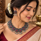 Oxidised Round Pink Heritage Necklace