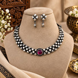 Oxidised Ashtapailu Pink Delicate Necklace
