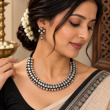 Plain Oxidised Ashtapailu Necklace