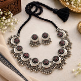 ✨ Oxidised Pink Heritage Chand Necklace