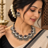 ✨ Oxidised Pink Heritage Chand Necklace