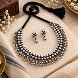 Oxidised Pink Ashtapailu Ghungroo Necklace