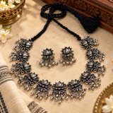 Laxmi Lotus Ghungroo Oxidised Necklace