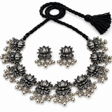 Laxmi Lotus Ghungroo Oxidised Necklace