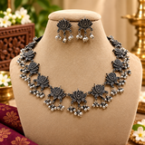 Oxidised Lotus Necklace