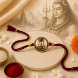 Trishul Damaru Gold Antique Rakhi