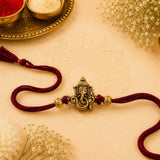 Om Ganesha Gold Antique Rakhi